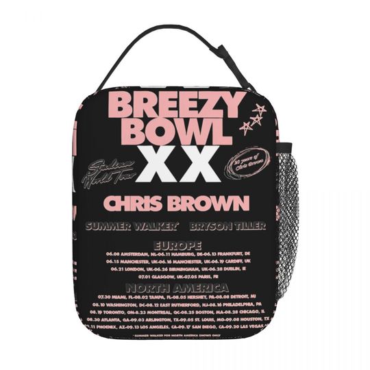 Chris Brown Breezy Bowl XX Tour 2025 Insulated Lunch Bags Food Container Bags Reusable Cooler Thermal Lunch Boxes For Travel