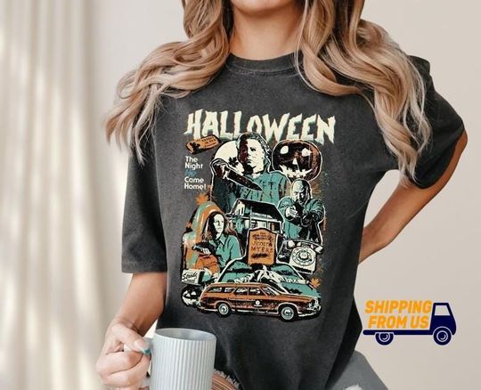 Retro Halloween Movie Comfort Colors T-Shirt with Michael Myers Graphic, Horror Movie Unisex Tee