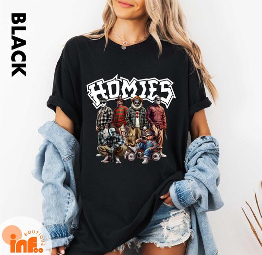 Chicano Homies Thug Life Horror T-Shirt, Horror Characters, Spooky Halloween Tee