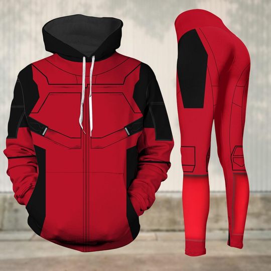 Deadpool Hoodie Legging, Deadpool Women's Hoodie, Superhero Cosplay Shirt, Halloween Costume For Her, Yoga Pants