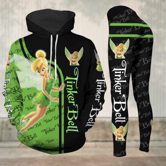Disney Tinker Bell Hoodie Legging Set, Tinker Bell Princess Hoodie, Tinkerbell Workout Leggings, Disney Princess Hoodie, Gift For Women