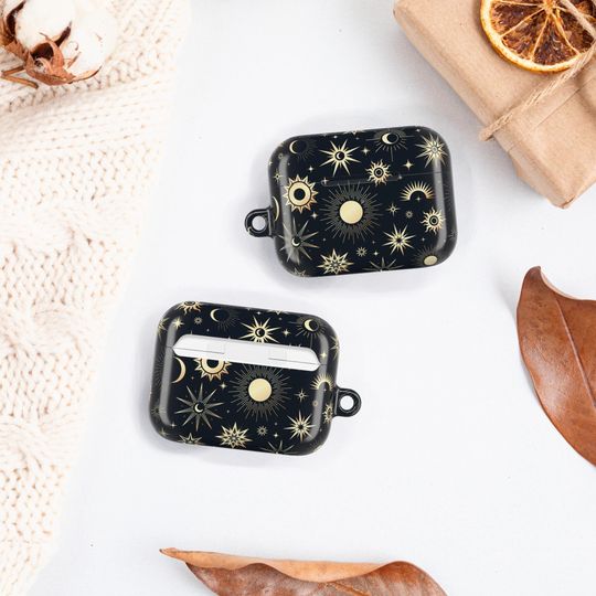 Cute Airpods Pro 2 Case Cover | Fall Black Celestial Aesthetic Halloween Airpods Pro Case Star