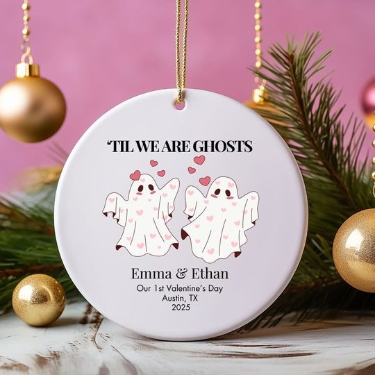 Personalized Couple Ghost Ceramic Ornament, Till We're Ghosts Christmas Ornament Gift