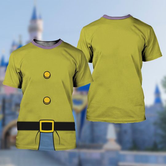 Snow White and Seven Dwarfs Costume Cosplay 3D Shirt, Dopey Character Halloween Costume Shirt, Princess Cosplay 3D Group Matching Tee