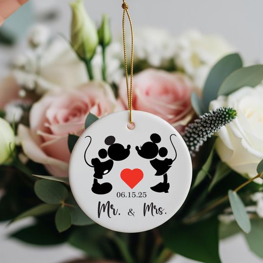 Personalized Minnie Mickey Engaged Ornament, Custom Just Married Ornament