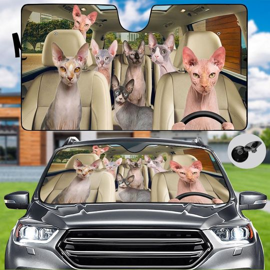 Sphynx Cat Car Sun Shade, Pets Lover Gift, Cat Mom Car Windshield, Animal Auto Sunshade, Sphynx Cat Car Decoration, Summer Gift