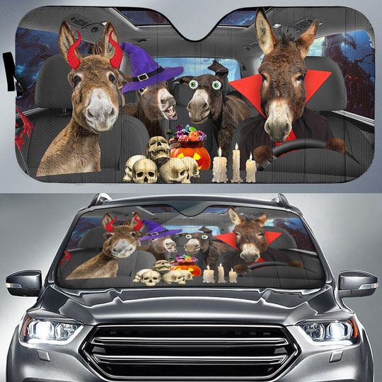 Halloween Donkey Car Sun Shade, Spooky Season Decor, Donkey Driver Driving Auto Sunshade, Farm Car Sun Shade, Halloween Decor