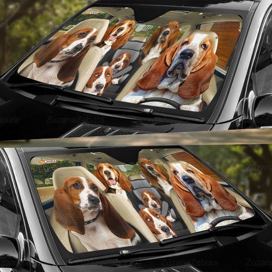 Basset Hound Family Car Sun Shade, Basset Hound Auto SunShade, Basset Hound Lovers, Funny Gift, Basset Hound Sun Shade, Car Sun Protector