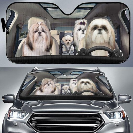 Shih Tzu Car Sun Shade, Dog Auto Sunshade, Car Windshield Cover, Sun Shade For Car, Dog Mom Car Decoration