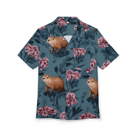 Capybara Hawaiian Shirt - Boho Floral Mens Button Down - Funny Tropical Capybara