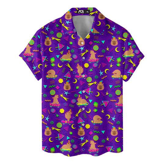 Capybara Skateboarding Hawaiian Shirt, Funny Capybara Button Down Shirt