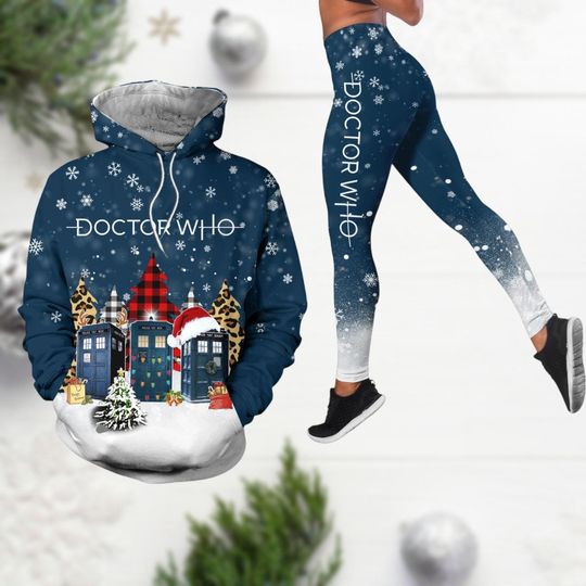 Doctor Who Christmas Hoodie Legging Set, Tardis Box Santa Hat Unisex Hoodie, Movie Series Xmas Yoga Pants,  Dr Who Tardis Shirt Leggings Wo