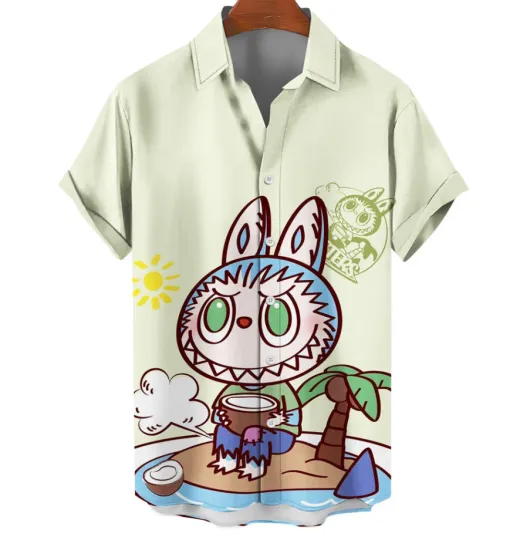Labubu Men's Summer Anime Hawaiian Sleeves Casual Shirt