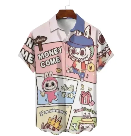 2025 Labubu Jeans Fritz 2025 New Cute Cartoon Hawaiian Shirts