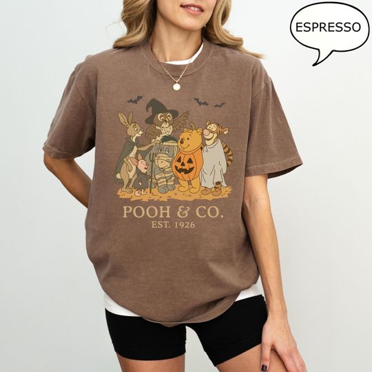 Retro Pooh And Co Halloween T-Shirt, Winnie The Pooh Halloween Shirt, Halloween Party Shirt, Pumpkin Pooh Shirt