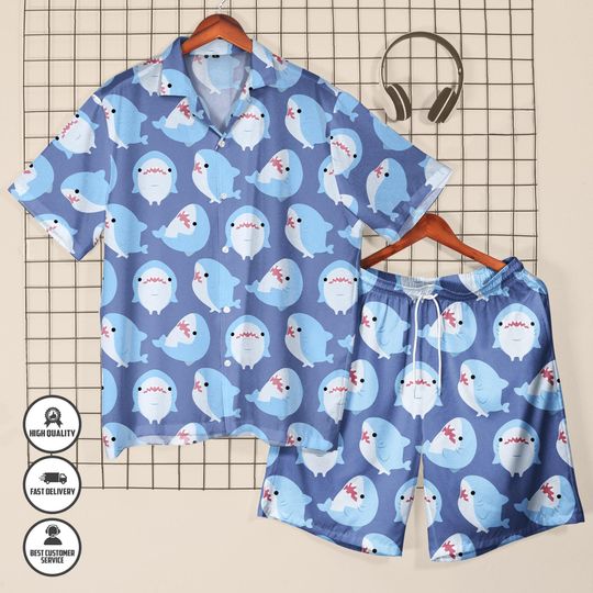 Funny Shark Hawaiian Shirt, Cute Shark Summer Button Up Tropical Animal Shirt