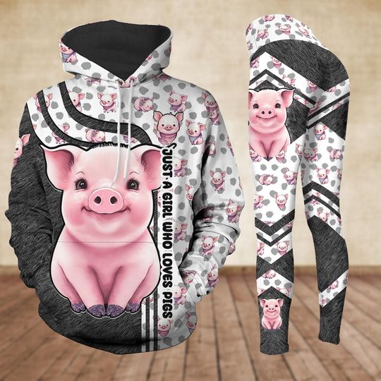 Cute Pig Hoodie Legging Set, Animal Lovers Women Legging, Just A Girl Who Loves Shirt, Farmer Workout Legging, Family Vacation Merch, Funny Gift