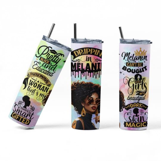 Dripping in Melanin Tumbler with Lid 20 Oz, Black Queen Tumbler, Melanin Girl Culture, Black Girl Magic, Afrocentric Tumbler, Fall Gifts