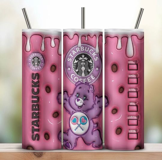 Starbucks Care Bear 3d Tumbler! 20 oz skinny includes lid and straw! 6 Designs to choose from!!