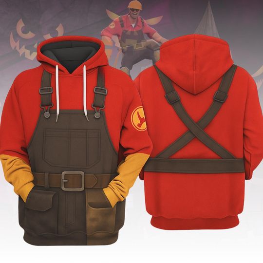 Engineer TF2 Costume Hoodie, Team Fortress 2 Video Game Cosplay Hoodie For Fan, Game Lover Hoodie For Him, Halloween Costume Hoodie
