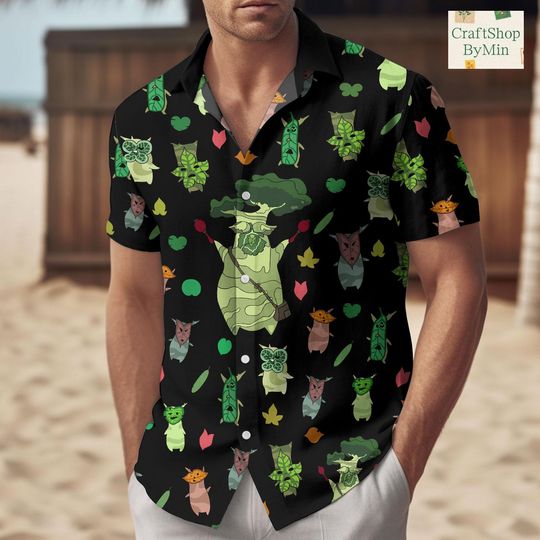 Zelda Majora And Korok Hawaiian Shirt, Zelda Button Up, Zelda Fan Gift for Him, Majoras Mask, Gamer Shirt
