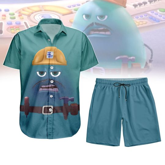 Fritz Button Shirt, Men Shorts, Inside Out Character Hawaiian Shirt, Mind Worker Outfit, Halloween Party Costume, Pixar Movie Fans Gift