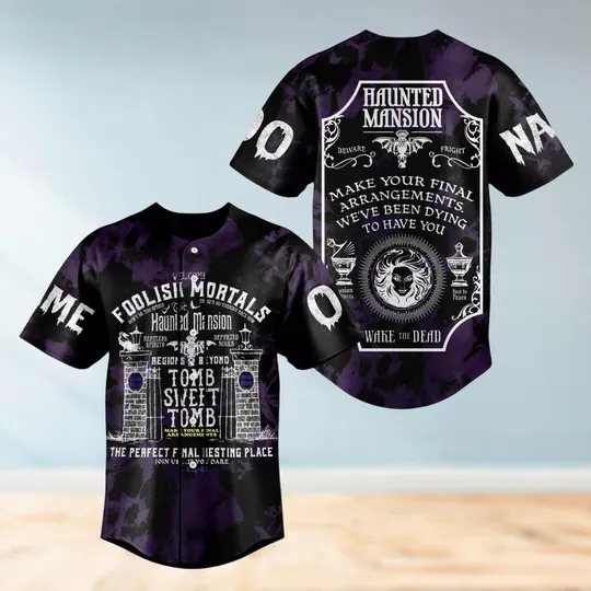 Personalized Haunted Mansion Baseball Jersey, Hitchhiking Ghost Jersey Shirt, Halloween Ghost Jersey, Foolish Mortal Baseball Shirt