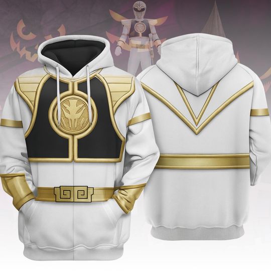 White Ranger Mighty Morphin Costume Hoodie, Superhero Cosplay Hoodie, Power Rangers Hoodie For Fan, Retro TV Show Halloween Outfit