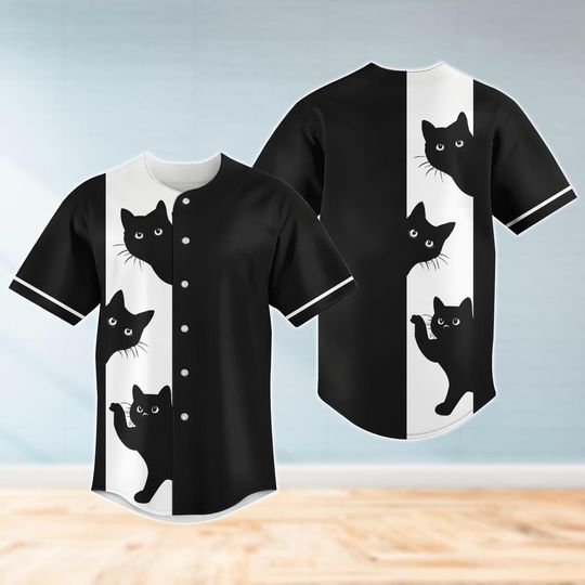 Halloween Black Cat Baseball Jersey, Scary Cat Jersey Shirt, Peeking Cat Jersey, Cat Lover Gift, Halloween Baseball Shirt