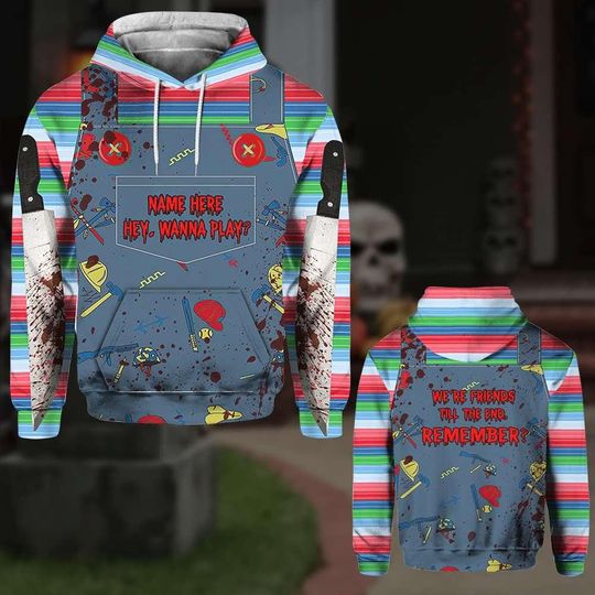 Halloween Chucky Horror Hoodie, Child's Play Chuckie Zip Hoodie, Scary Movie, Funny Halloween Cosplay For Kids And Adults