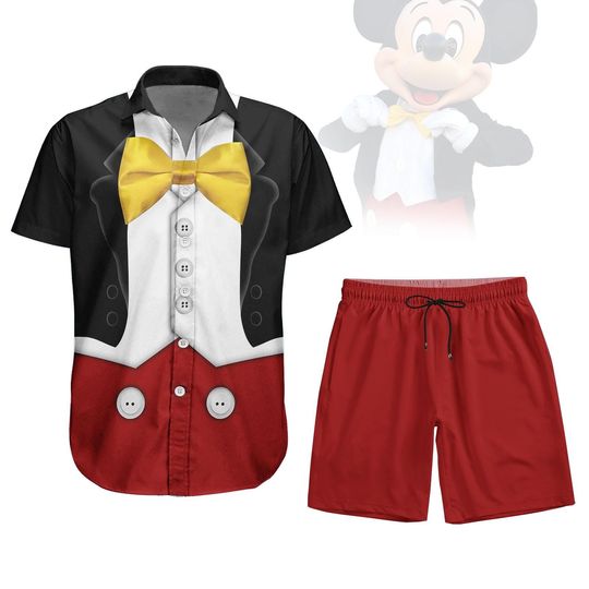Mickey Mouse Costume Button Short, Disney Cartoon Cosplay Button Shirt, Mickey Tuxedo Cosplay Shirt, Magic Kingdom Shirt