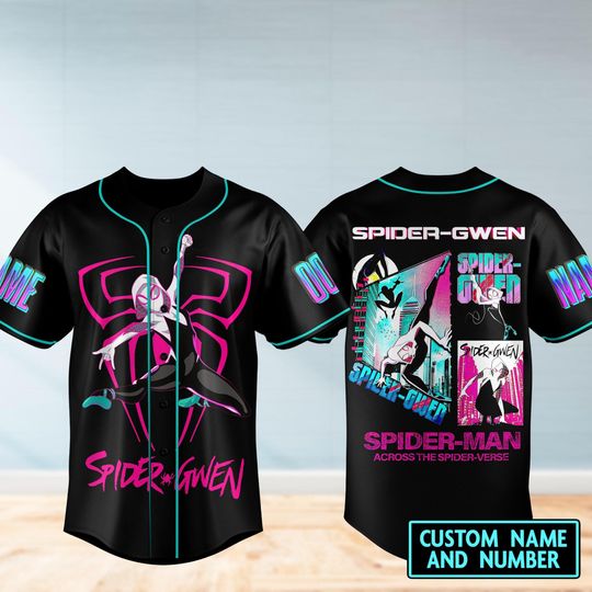 Custom Spider Man Baseball Jersey, Spider Gwen Shirt, Spiderman Baseball Shirt, Across The Spider Verse, Marvel Avengers Shirt