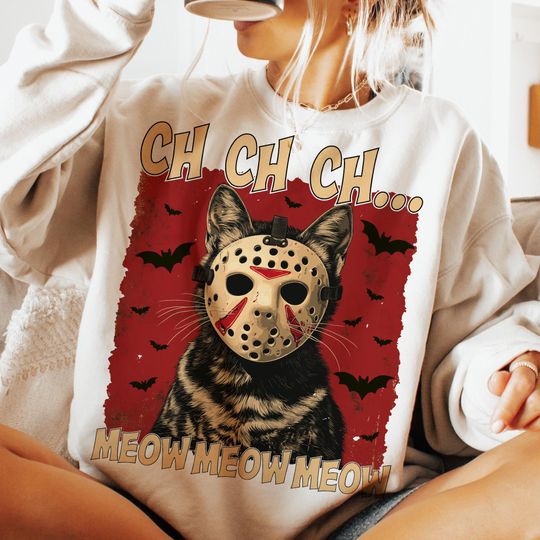 Jasonn Cat Halloween, Vintage Halloween Shirt Design, Horror Movie Character