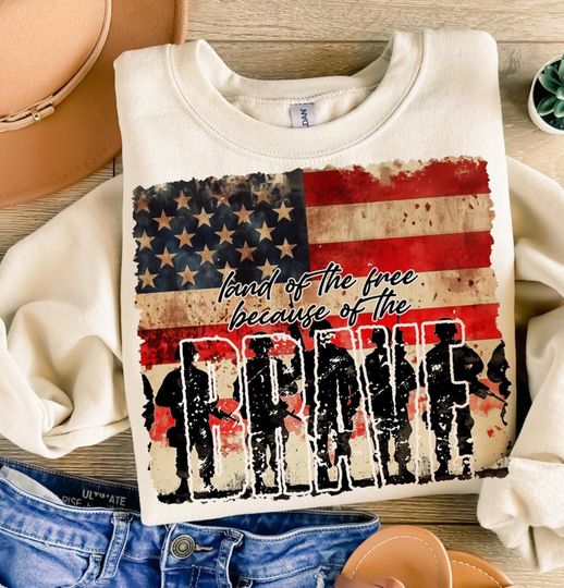 Land of the Free Veterans Day Patriotic Sweatshirt, 4th of July Retro Independence Day Pullover