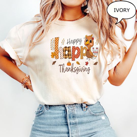 Comfort Colors Happy Happy Thanksgiving T-Shirt, Cute Turkey Shirt