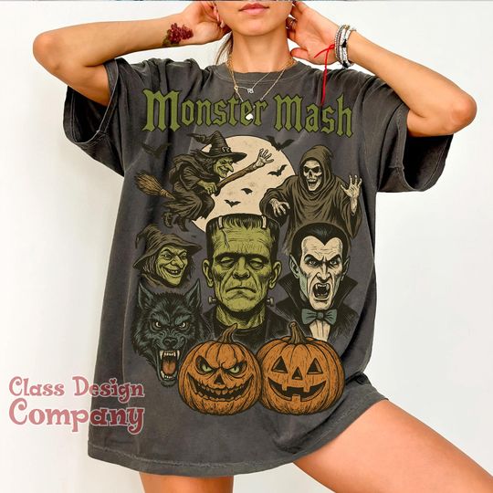 Monster Mash Halloween 3D T Shirt Design, Retro 90s Horror, Trendy Sublimation Halloween Monster