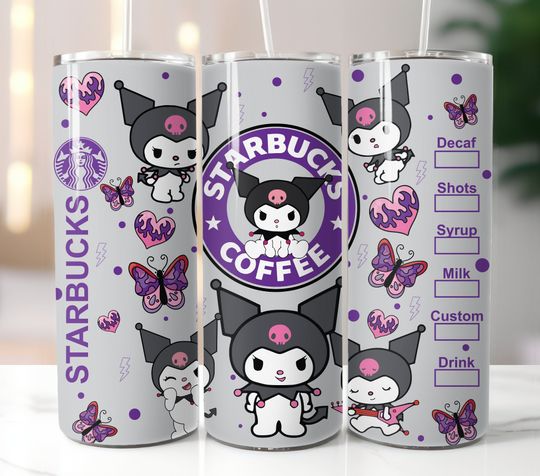 Kuromi Butterfly 20 0z Skinny Travel Tumbler