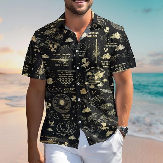Fourth Wing Button Shirt, Dragon Hawaiian Shirt, Bookish Club Shirt, Basgiath War College Shirt, Dragon Rider Violet Sorrengail Shirt