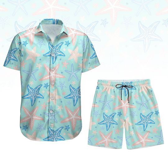 Starfish Summer Hawaiian Shirt And Shorts, Starfish Shirt And Shorts, Summer Vacation Shirt For Men And Women, Beach Hawaiian Funny Shirt