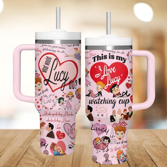 I Love Lucy 40oz Tumbler, Classic TV Show Fan Tumbler For Fan, Retro Comedy Drinkware Tumbler Cup, Lucille Ball Stainless Steel Tumbler
