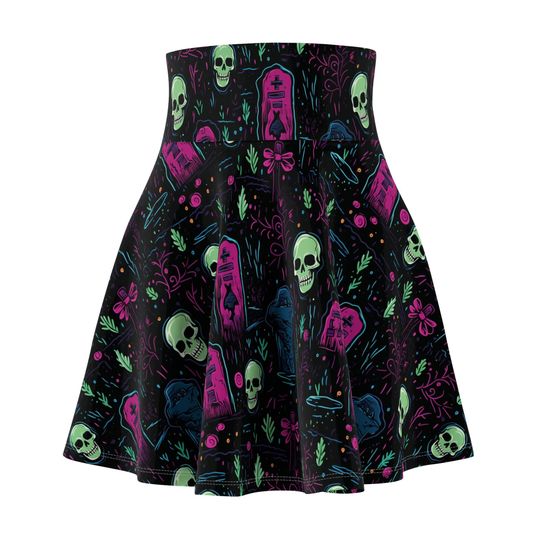 Gothic Floral Skater Skirt, Women's AOP Skirt, Halloween Fashion