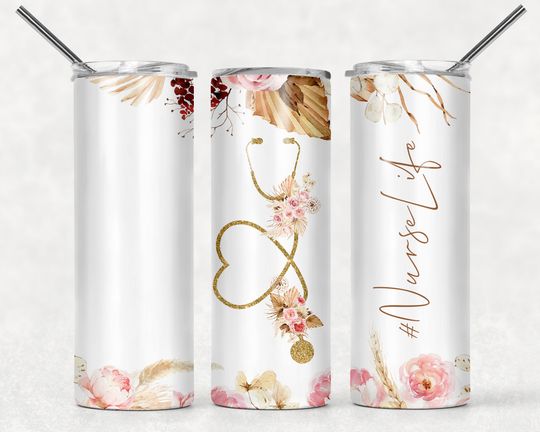 NOT A DIGITAL Seamless Nurse Life Floral Print Sublimation Transfer Ready To Press 20 oz Skinny Tumbler Transfer