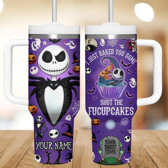 Personalized Jack Skellington 40oz Tumbler, Custom Halloween Cup, Nightmare Before Christmas Tumbler Cup, Jack And Sally Steel Tumbler