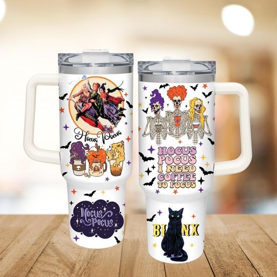 Hocus Pocus 40oz Tumbler, Sanderson Sisters Fan Steel Tumbler, Halloween Witch Drinkware Tumbler Cup, Spooky Movie Tumbler For Fan