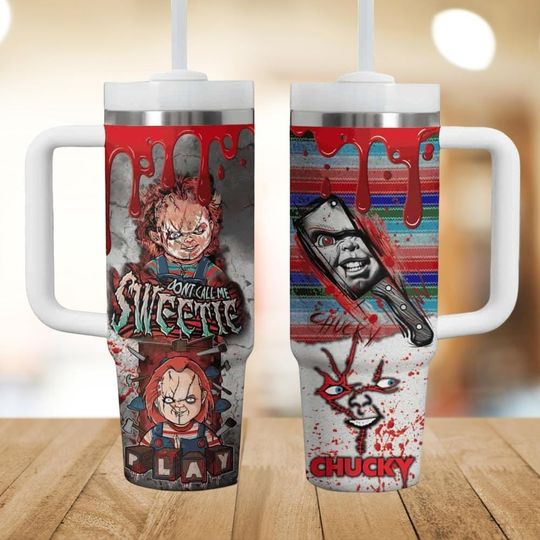 Chucky Doll 40oz Tumbler, Halloween Horror Stainless Steel Tumbler, Scary Movie Drinkware Tumbler Cup, Killer Doll Fan Tumbler