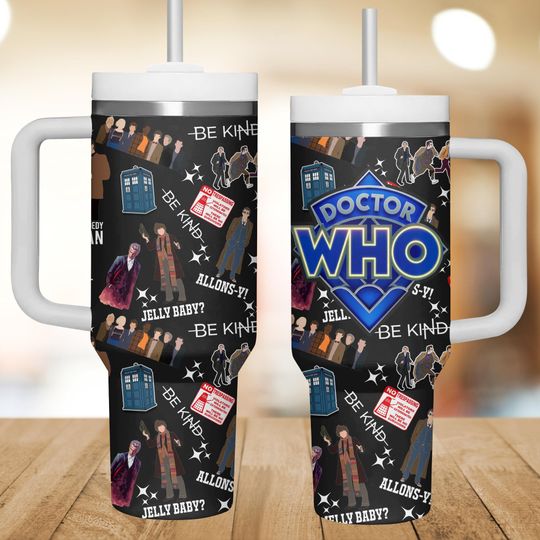 Doctor Who 40oz Tumbler, Tardis Time Travel Stainless Steel Tumbler