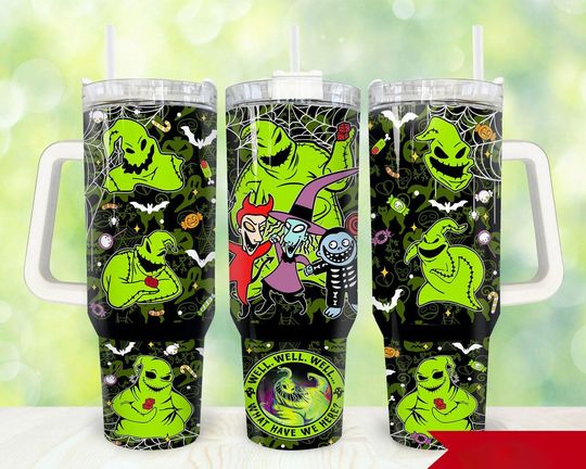 Oogie Boogie 40oz Tumbler, Boogie Man Stainless Tumbler, Shock Lock Barrel Tumbler Cup, Nightmare Before Christmas Halloween Gift
