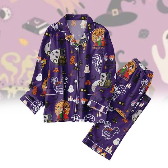 Mickey Hocus Pocus Pajamas Set, Disney Sanderson Sisters Women Pajamas, Spooky Season, Trick Or Treat Pj Set