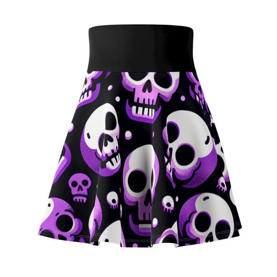 Gothic Skull Print Skater Skirt - Perfect for Music Festivals, Halloween Parties