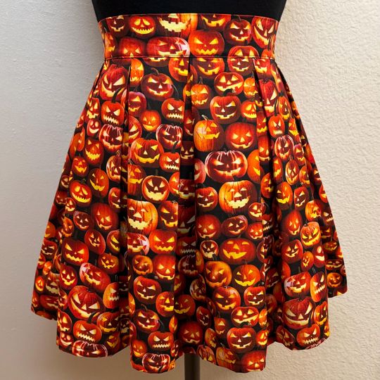 Handmade High Waisted Pleated Skater Skirt with Pockets